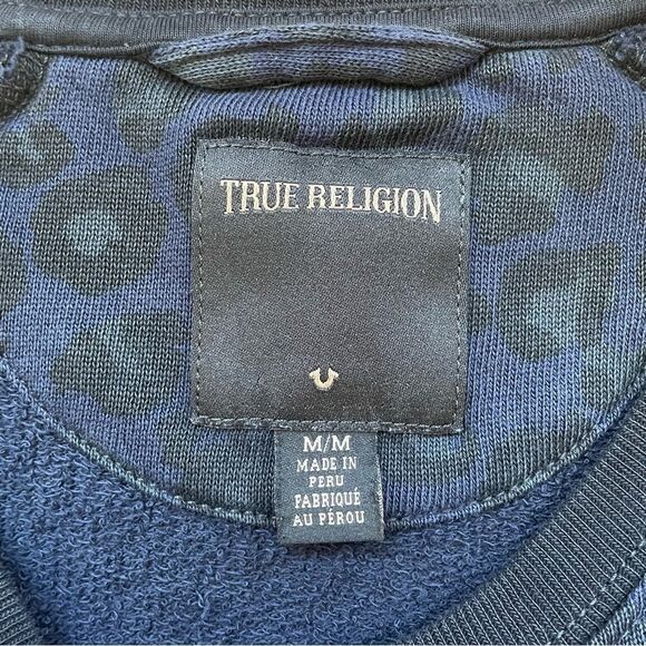 True Religion Dark Blue Leopard Print Pullover Sweater - Size: Medium - Picture 5 of 9